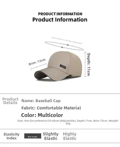 Größentabelle für khakifarbene Baseballkappe mit 55-60 cm Umfang und 7,5 cm Schirm