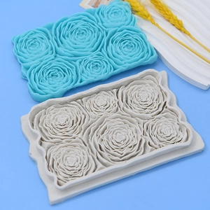 3D rose flower silicone mold set in blue and grey for DIY chocolate cake decorating