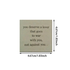 Detail view of square inspirational quote sticker with 4.67cm size dimensions