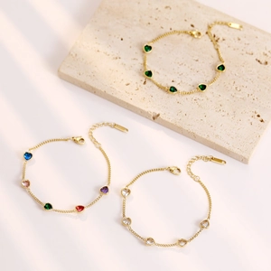 Heart Cubic Zirconia Stainless Steel Bracelet For Women Adjustable Colorful Gemstone Fashion Jewelry