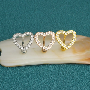 Fashionable heart-shaped belly button rings in silver, rose gold, and gold plating