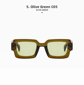 Detailed front view of retro rectangular thick frame sunglasses in olive green C05