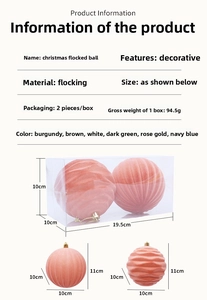 Detail of 10cm pink flocked Christmas balls with stripe and wave textures in clear packaging