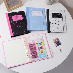 Ink-splash A5 binder photocard album with 6-ring metal binder and elastic closure