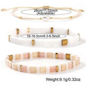 Set de bracelets Tila bohème avec cordon perle ajustable et carreaux de marbre