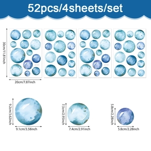 52pcs blue watercolor bubble wall stickers set featuring geometric round dot decals