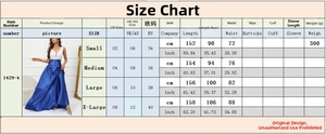 Detailed size guide for the sequined V-neck dress including US, UK, and EU measurements