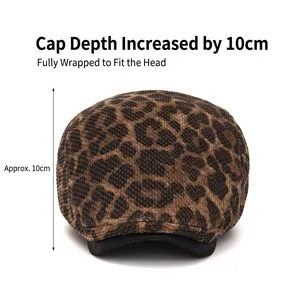 Vintage leopard print beret hat with a 10cm deepened crown for warmth and styling