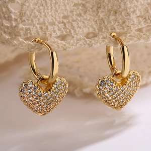 Heart Drop Earrings Copper White Zircon Gold Plated Simple Elegant Versatile Jewelry Gift For Women Daily Accessory