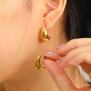 Elegant 18K gold plated teardrop crescent hoop earrings for women in polished finish