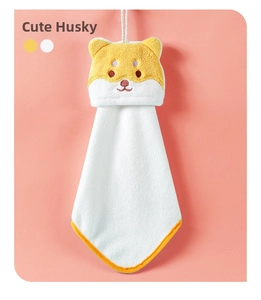 Hanging yellow husky coral velvet hand towel for kitchen with high water absorption