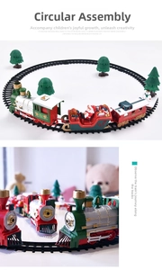 Detailed close-up of a vintage Christmas electric train set with red engine and tracks