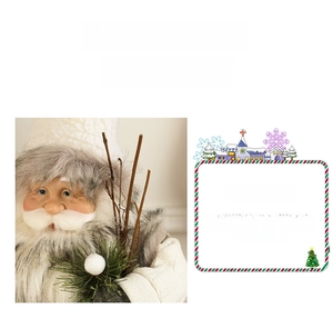 Detail showing the knitted white fabric and gray faux fur beard of Santa Claus figurine