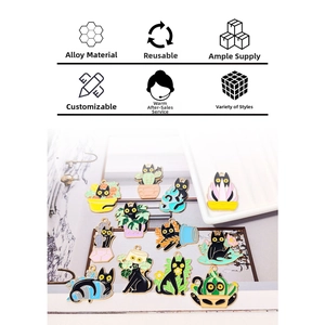 Detail of colorful enamel cat and potted plant alloy charms for DIY jewelry making