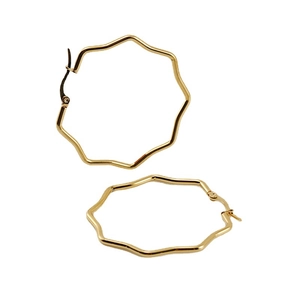 Minimalist wavy 18K gold stainless steel hoop earrings with glossy polished finish