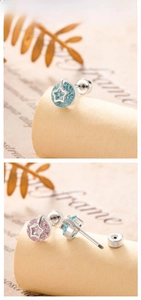 Macro detail of star-shaped screw-back studs with inlaid blue and pink zircons