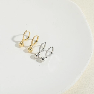 Minimalist gold and silver hoop earrings with zircon pavé and round bead pendants