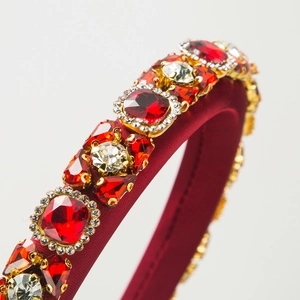 Sparkling red velvet padded headband with hand-set rhinestones for party wear