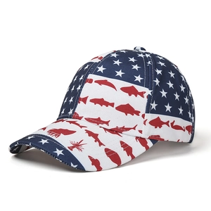 American Flag Fishing Baseball Cap Cotton Sun Protection Stars And Fish Print Adjustable Outdoor Hat For Men