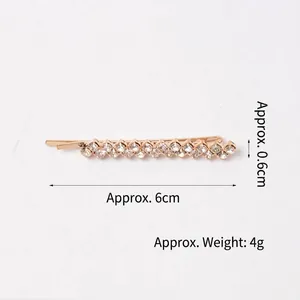 Golden rhinestone barrette with sparkling double-row crystals, 6cm x 0.6cm hair clip