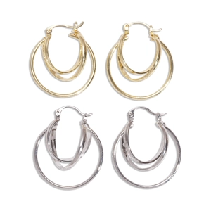 Minimalist geometric circular hollow earrings in gold and silver finish for women