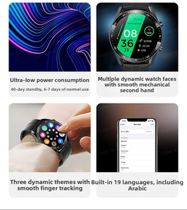 Smartwatch Detail mit ultra-niedrigem Stromverbrauch, dynamischen Zifferblättern und Sprachen.
