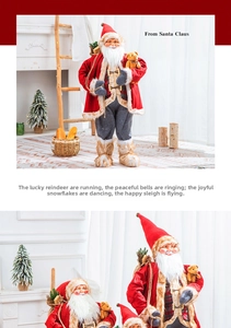 Detail of Santa Claus plush figure holding a teddy bear in festive home setting