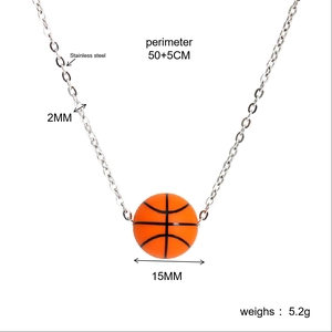 Detailed specs of the 15mm orange basketball pendant with a 2mm stainless steel chain