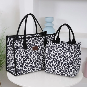 Women Leopard Print Tote Bag Canvas Large Capacity Handbag Casual Street Fashion Shoulder Bag Zipper Closure Stylish