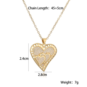 Detailed size parameters of the gold heart pendant necklace with dimensions and weight