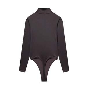Body femme à manches longues et col montant avec imprimé géométrique discret tendance