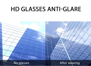 HD anti-glare lens comparison showing crystal clear vision vs harsh reflective sunlight glare