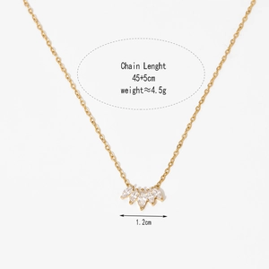 Detail view of gold leaf pendant with marquise zircon stones and dimension labels