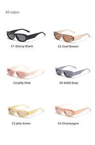Detail view of Y2K square sunglasses in six assorted colors on a white background