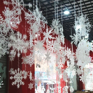 White Plastic Snowflake Ornaments Hollow Glitter Winter Holiday Christmas Tree Hanging Decorations
