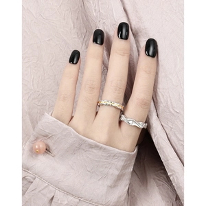 Irregular textured S925 sterling silver twist rings with gold edge for women