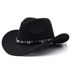 Detailed view of the woven bead band on a black wool western cowboy hat brim