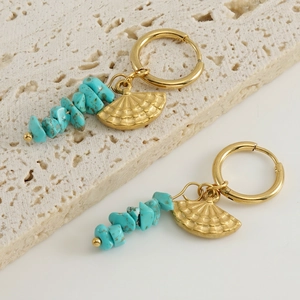 Fächerförmige Türkis Hängeohrringe Aus Edelstahl 18K Vergoldet Bohemian Vintage Ethno Stil Für Damen