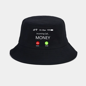 Nouveauté Motif Appel Argent Coton Bob Streetwear Mode Protection Solaire Large Bord Chapeau Pêcheur Noir Solide