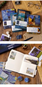Artistic stationery set featuring Van Gogh and Monet oil painting notebook covers