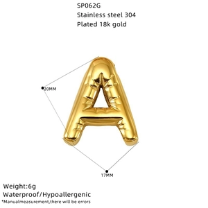 18K gold plated bubble letter A necklace pendant with 20x17mm size specifications