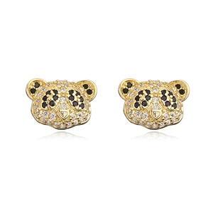 18K gold plated copper panda stud earrings with white and black sparkling cubic zirconia
