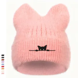 Süße Katzenohr Beanie Mütze Acryl Nerzimitat Stickerei Warme Wintermütze Für Damen Mädchen Kawaii Stil