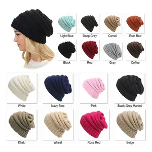 Slouchy Beanie Hat Acrylic Chunky Knit Warm Solid Color Winter Outdoor Skull Cap Ribbed Cuff