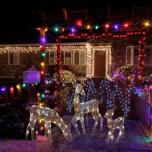 Christmas Reindeer Ornaments With LED Warm Light Iron Art Glowing Deer For Garden Yard Holiday Decoration