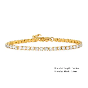 Minimalist 3.0mm gold tennis bracelet with white zircon stones and 16+5cm length