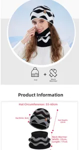Detailed dimensions of wave-patterned winter beanie hat and scarf neck warmer set