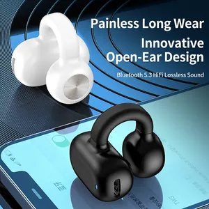 Wireless clip-on Bluetooth 5.3 earphones in black and white with ear-clip design