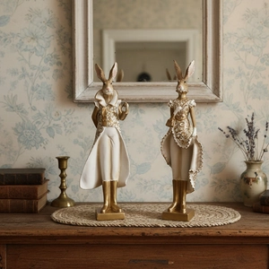 Creative resin rabbit figurines in vintage Victorian style for elegant home decor