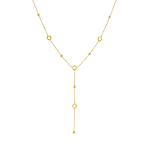 Minimalist gold plated stainless steel Y-shaped necklace with hollow flower pendants